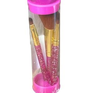 Pink Glitter Cosmetic Makeup Brushes 3 Piece‎ Set with Clear Tube